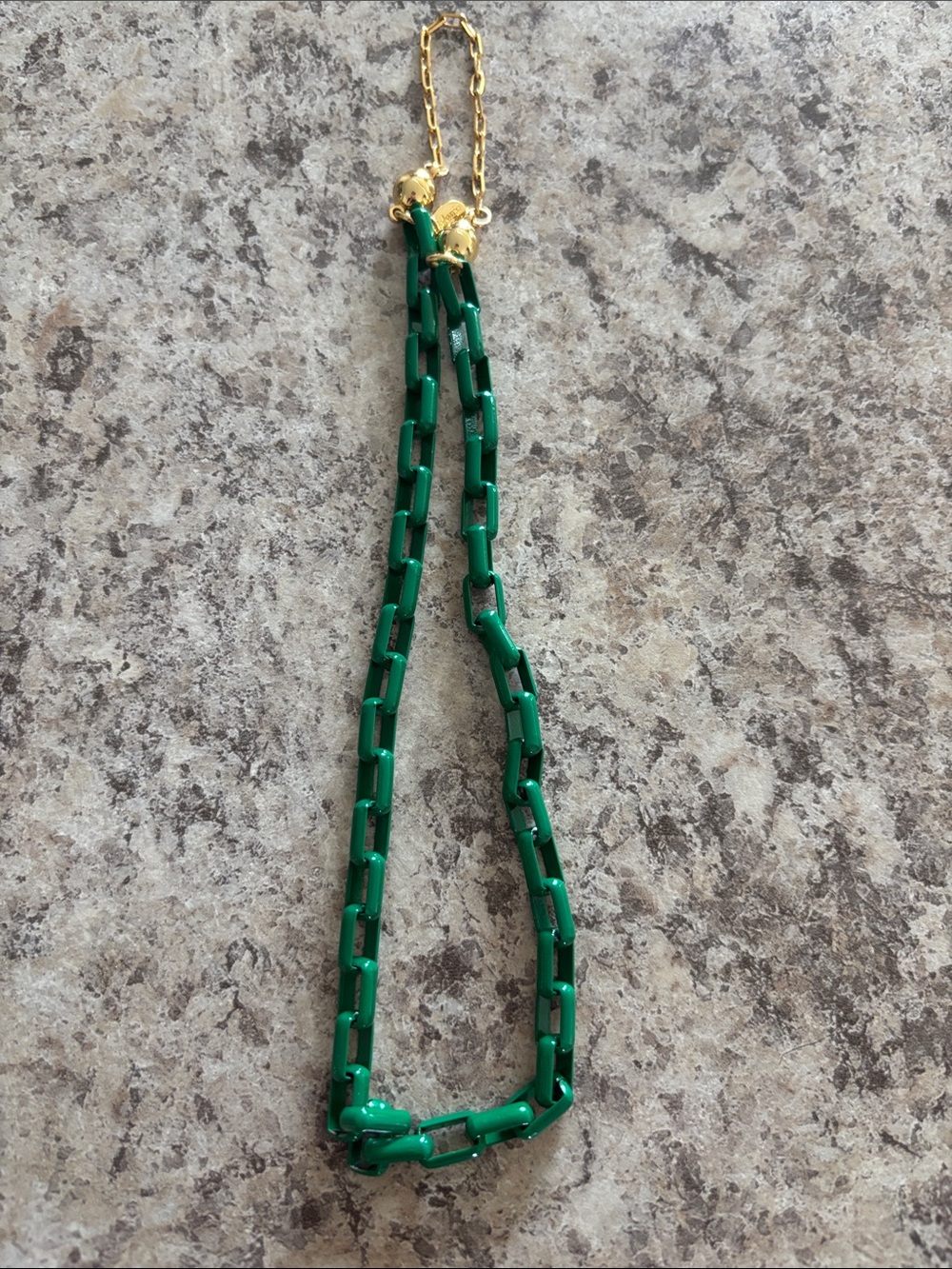 Emerald Green Chain-Link Necklace with Gold Hardware - Picture 2 of 2